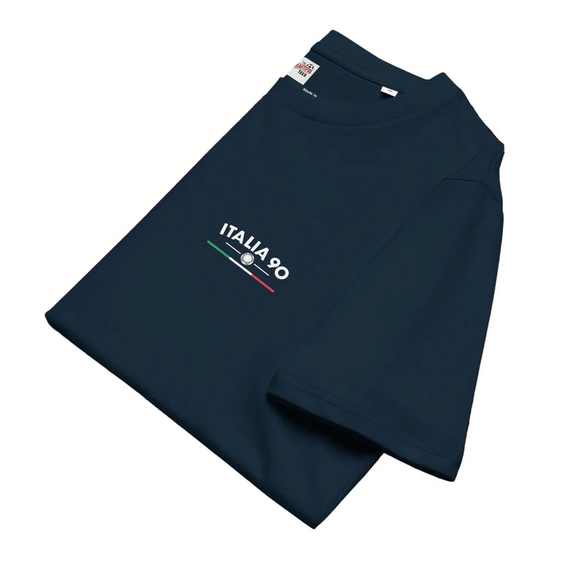 Italia 90 Retro Football T-shirt White World Cup Tribute T-Shirt White/Navy/Black
