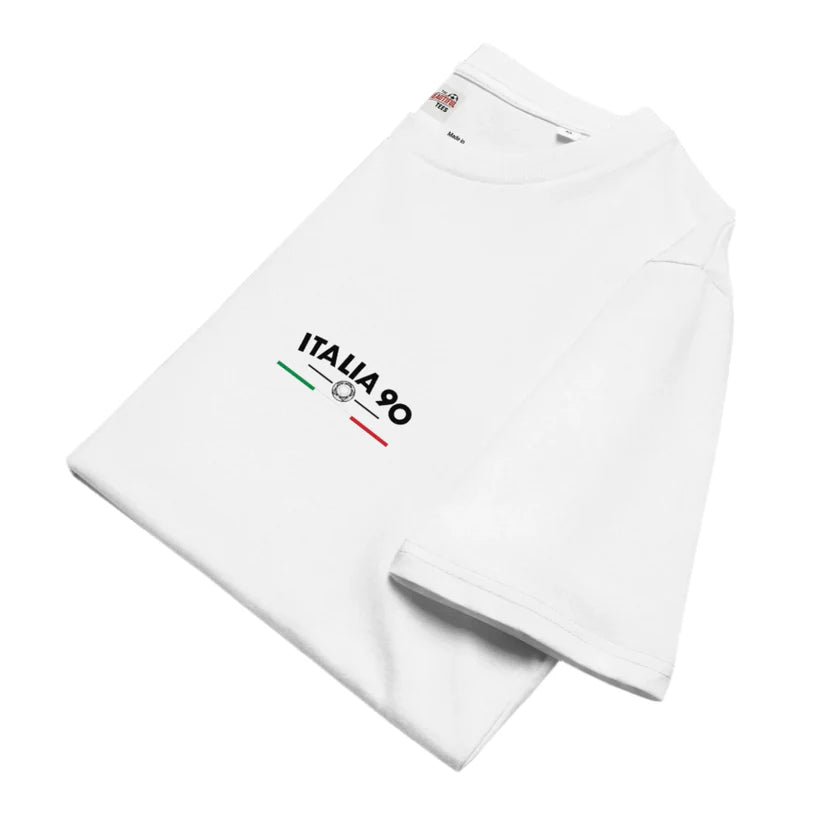 Italia 90 Retro Football T-shirt White World Cup Tribute T-Shirt White/Navy/Black